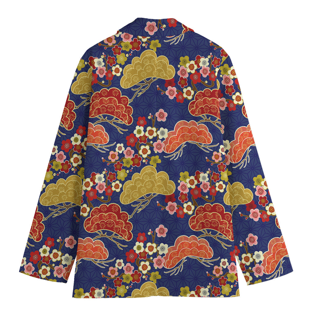 Japanese Cherry Blossom Pattern Print Women's Cotton Blazer