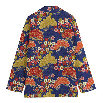 Japanese Cherry Blossom Pattern Print Women's Cotton Blazer