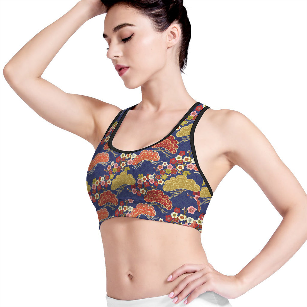 Japanese Cherry Blossom Pattern Print Women's Sports Bra