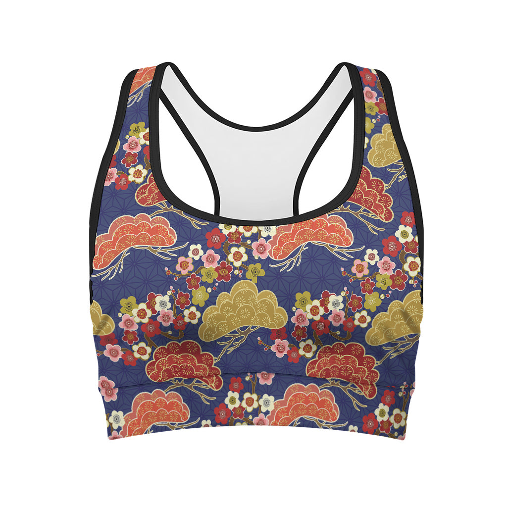 Japanese Cherry Blossom Pattern Print Women's Sports Bra