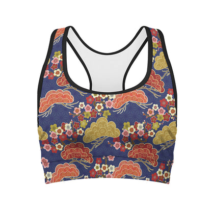 Japanese Cherry Blossom Pattern Print Women's Sports Bra