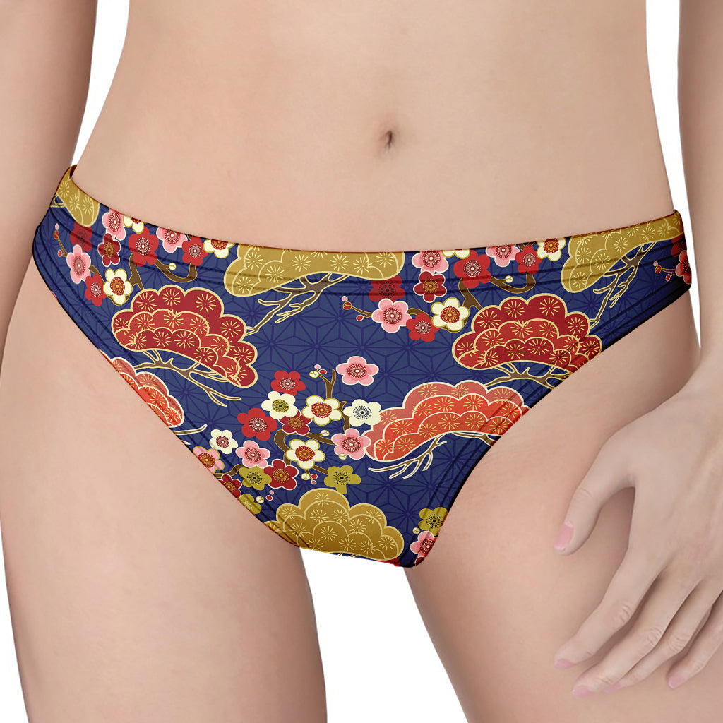 Japanese Cherry Blossom Pattern Print Women's Thong