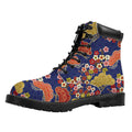 Japanese Cherry Blossom Pattern Print Padded Collar Lace Up Boots