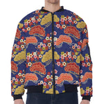Japanese Cherry Blossom Pattern Print Zip Sleeve Bomber Jacket