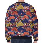 Japanese Cherry Blossom Pattern Print Zip Sleeve Bomber Jacket