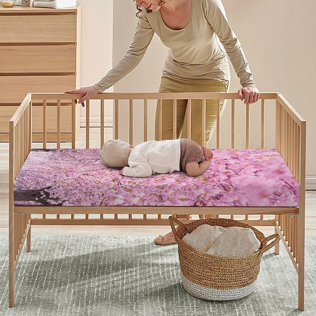 Japanese Cherry Blossom Tree Print Baby Crib Sheet