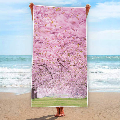 Japanese Cherry Blossom Tree Print Beach Towel