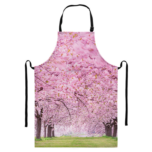 Japanese Cherry Blossom Tree Print Bib Apron With Pocket