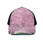 Japanese Cherry Blossom Tree Print Black Mesh Trucker Cap