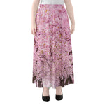 Japanese Cherry Blossom Tree Print Chiffon Maxi Skirt