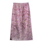 Japanese Cherry Blossom Tree Print Cotton Front Slit Maxi Skirt