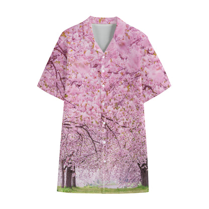 Japanese Cherry Blossom Tree Print Cotton Hawaiian Shirt