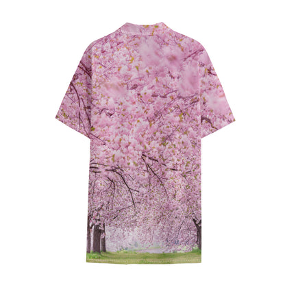 Japanese Cherry Blossom Tree Print Cotton Hawaiian Shirt