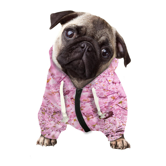 Japanese Cherry Blossom Tree Print Dog Zip Up Hoodie