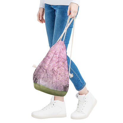 Japanese Cherry Blossom Tree Print Drawstring Bag