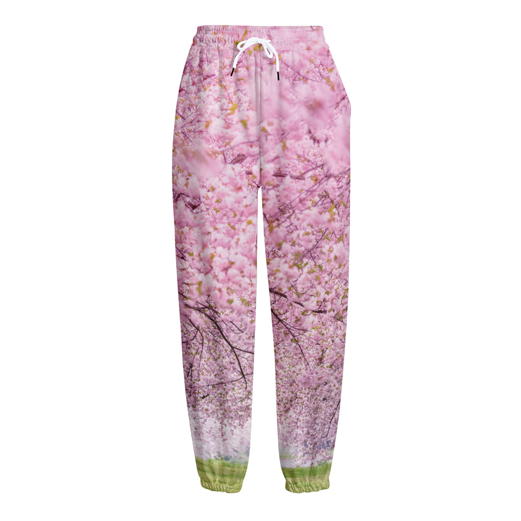 Japanese Cherry Blossom Tree Print Fleece Lined Knit Pants