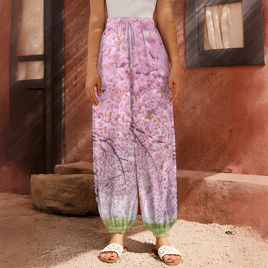 Japanese Cherry Blossom Tree Print Harem Pants