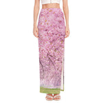 Japanese Cherry Blossom Tree Print High Slit Maxi Skirt