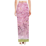 Japanese Cherry Blossom Tree Print High Slit Maxi Skirt