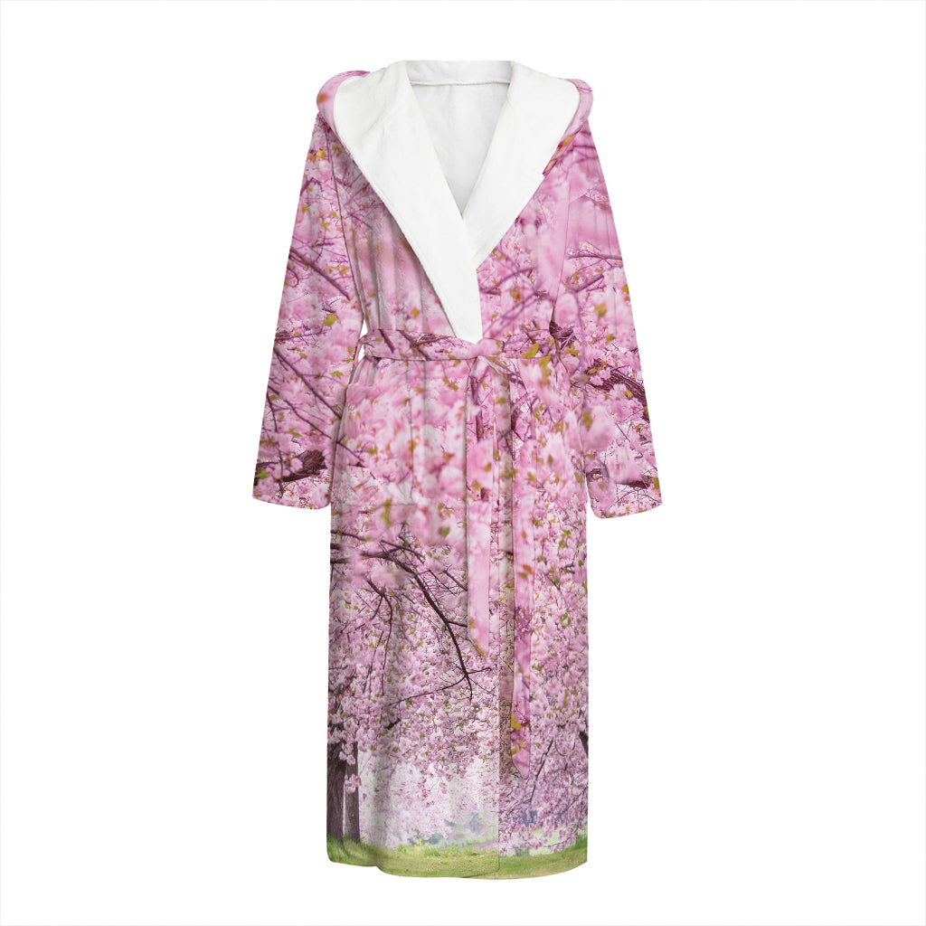 Japanese Cherry Blossom Tree Print Hooded Bathrobe