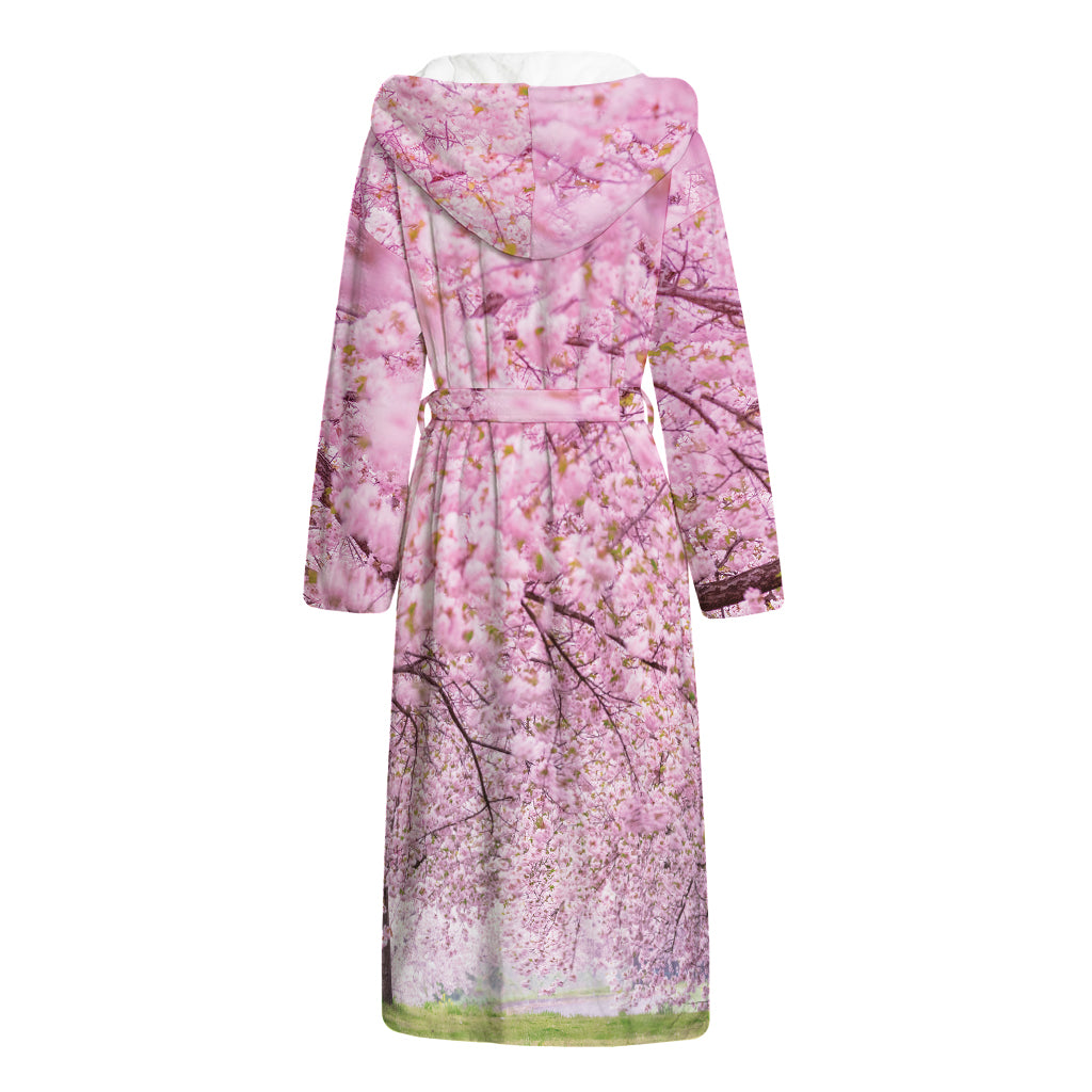 Japanese Cherry Blossom Tree Print Hooded Bathrobe