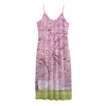 Japanese Cherry Blossom Tree Print Jersey Midi Cami Dress