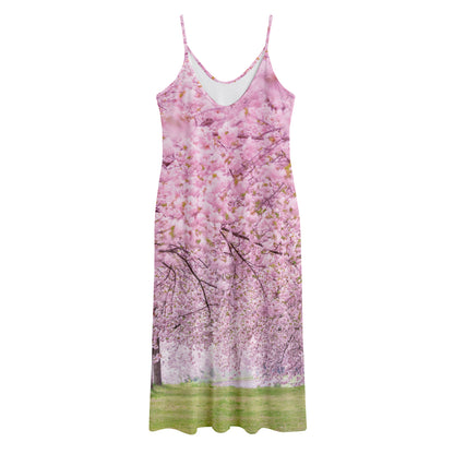 Japanese Cherry Blossom Tree Print Jersey Midi Cami Dress