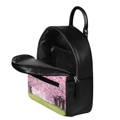 Japanese Cherry Blossom Tree Print Leather Backpack