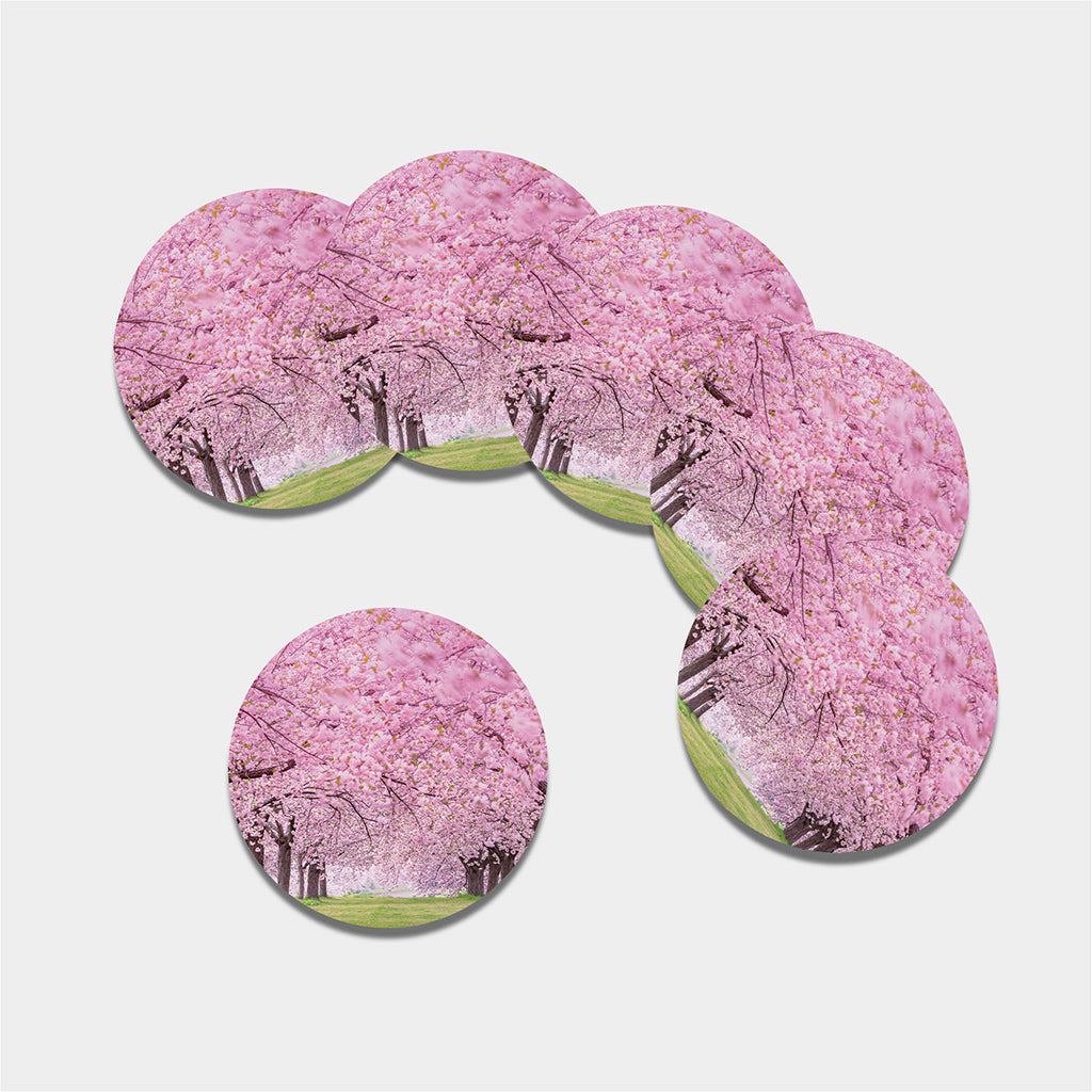 Japanese Cherry Blossom Tree Print Leather Coaster Set