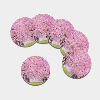 Japanese Cherry Blossom Tree Print Leather Coaster Set