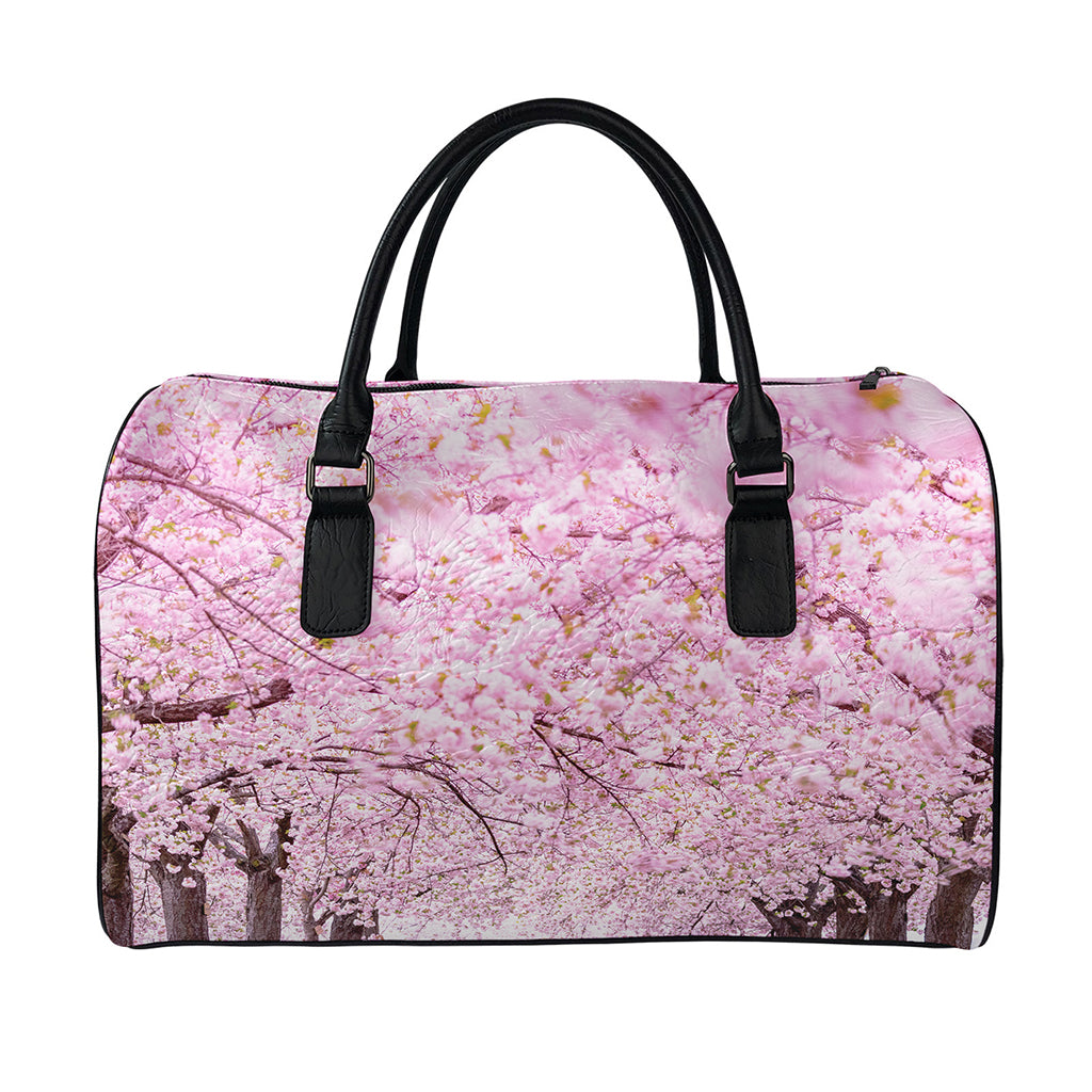 Japanese Cherry Blossom Tree Print Leather Duffle Bag