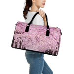 Japanese Cherry Blossom Tree Print Leather Duffle Bag