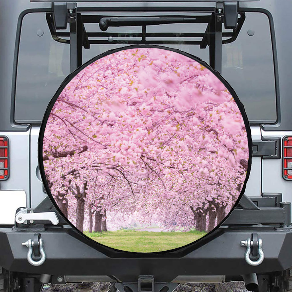 Japanese Cherry Blossom Tree Print Leather Spare Tire Cover