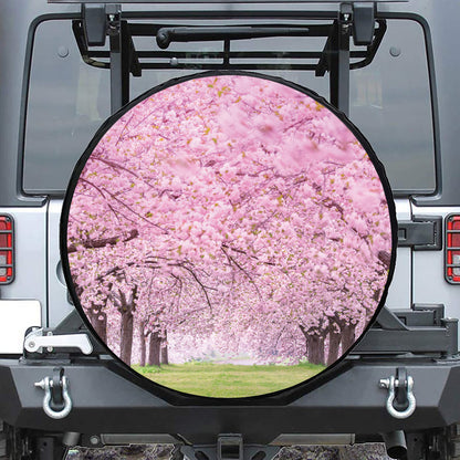 Japanese Cherry Blossom Tree Print Leather Spare Tire Cover