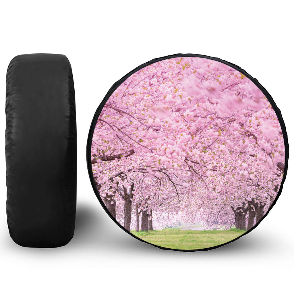 Japanese Cherry Blossom Tree Print Leather Spare Tire Cover
