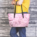 Japanese Cherry Blossom Tree Print Leather Tote Bag