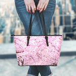 Japanese Cherry Blossom Tree Print Leather Tote Bag