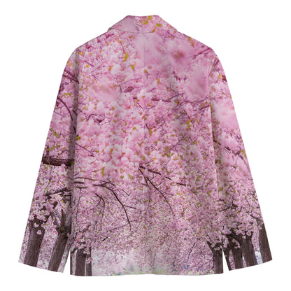 Japanese Cherry Blossom Tree Print Men's Cotton Blazer