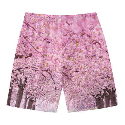 Japanese Cherry Blossom Tree Print Men's Swim Trunks