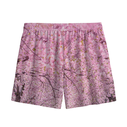 Japanese Cherry Blossom Tree Print Mesh Shorts