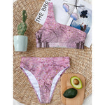 Japanese Cherry Blossom Tree Print One Shoulder Bikini Top