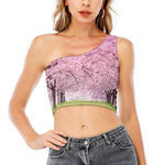 Japanese Cherry Blossom Tree Print One Shoulder Crop Top