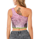 Japanese Cherry Blossom Tree Print One Shoulder Crop Top