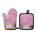 Japanese Cherry Blossom Tree Print Oven Mitt And Pot Holder Set