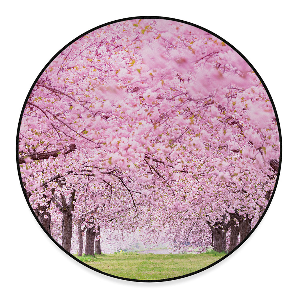 Japanese Cherry Blossom Tree Print Round Floor Mat