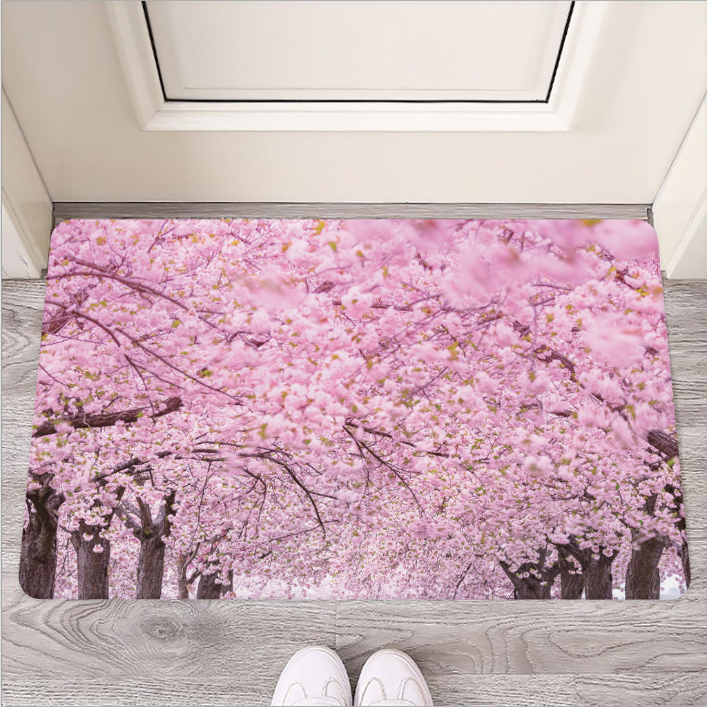 Japanese Cherry Blossom Tree Print Rubber Doormat