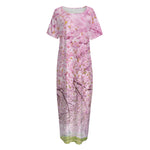 Japanese Cherry Blossom Tree Print Short Sleeve Long Nightdress