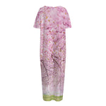 Japanese Cherry Blossom Tree Print Short Sleeve Long Nightdress