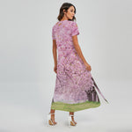 Japanese Cherry Blossom Tree Print Short Sleeve Maxi Dress