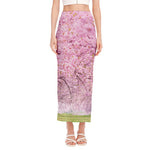 Japanese Cherry Blossom Tree Print Side Slit Maxi Skirt